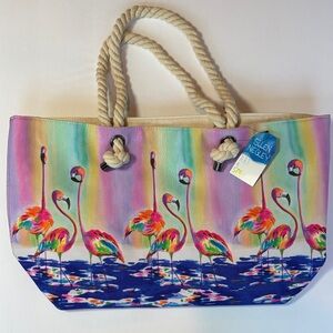 NWT Ellen Negley Flamingo I spired Beach Tote Bag